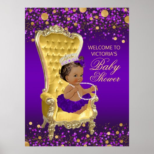 Paarse goudprinses Baby shower Welkomstteken Poster (Voorkant)