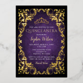 Paarse goudprinses Tiara Quinceañera Folie Uitnodiging (Voorkant)