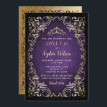 Paarse goudprinses Tiara Sweet 16 Kaart<br><div class="desc">Elegant  Paars Gold Princess Tiara Sweet 16 Birthday Uitnodiging</div>