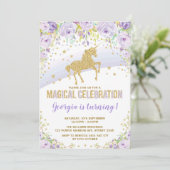 Paarse goudregenboog Unicorn Birthday Party Kaart (Staand voorkant)