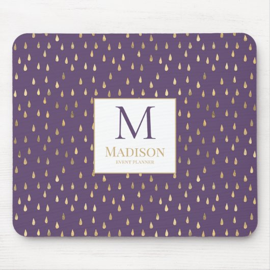 Paarse goudregendruppel Modern Trendy Monogram Muismat (Voorkant)
