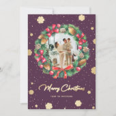 Paarse goudsnowflakes, foto feestdagenkaart (Voorkant)