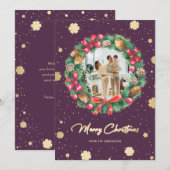 Paarse goudsnowflakes, foto feestdagenkaart (Voorkant / Achterkant)