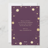 Paarse goudsnowflakes, foto feestdagenkaart (Achterkant)