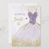 Paarse goudsparkle Dress Sweet 16 jaar Kaart (Voorkant)