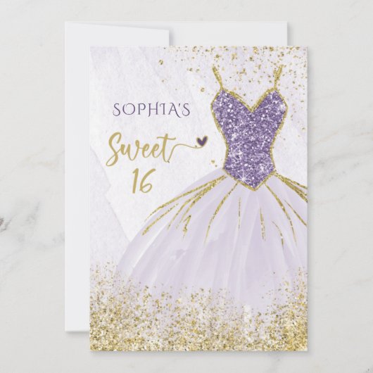 Paarse goudsparkle Dress Sweet 16 jaar Kaart (Voorkant)