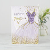 Paarse goudsparkle Dress Sweet 16 jaar Kaart (Staand voorkant)