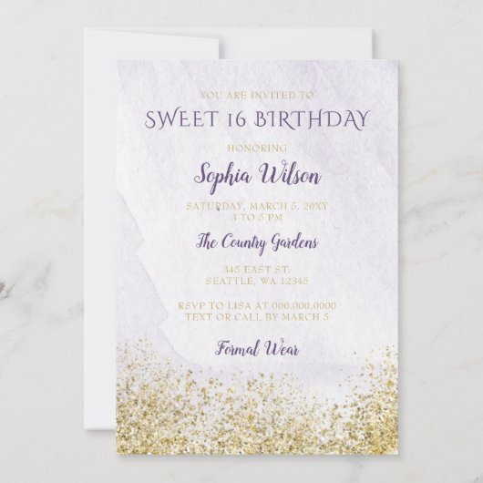 Paarse goudsparkle Dress Sweet 16 jaar Kaart (Achterkant)