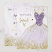 Paarse goudsparkle Dress Sweet 16 jaar Kaart (Voorkant / Achterkant)
