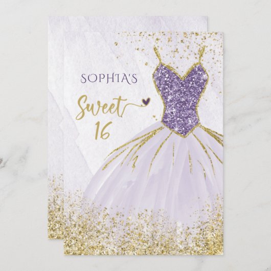 Paarse goudsparkle Dress Sweet 16 jaar Kaart (Voorkant / Achterkant)