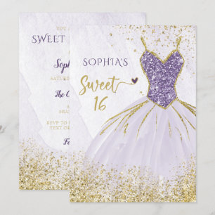 Paarse goudsparkle Dress Sweet 16 jaar Kaart