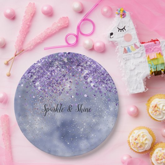 Paarse goudsparkle papieren bordje (Feest)