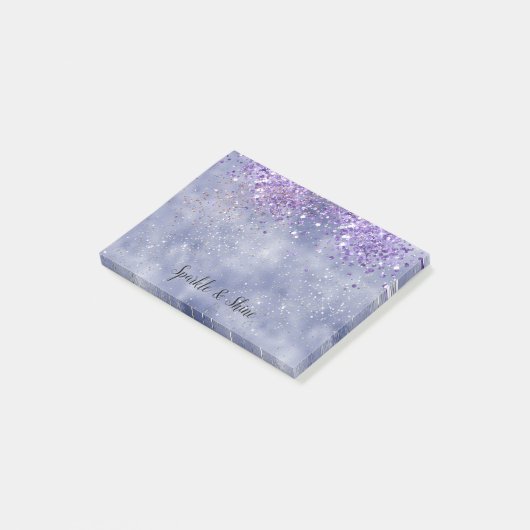 Paarse goudsparkle post-it® notes (Schuin)