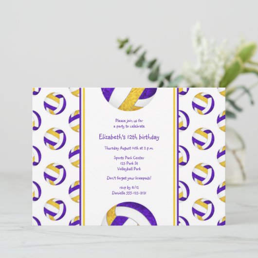 paarse goudsporters volleybalfeest kaart (Staand voorkant)