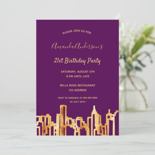 Paarse goudstad skyline kaart (Staand voorkant)