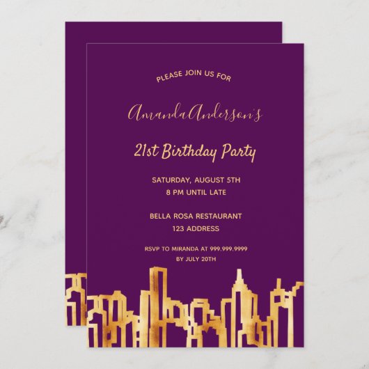 Paarse goudstad skyline kaart (Voorkant / Achterkant)