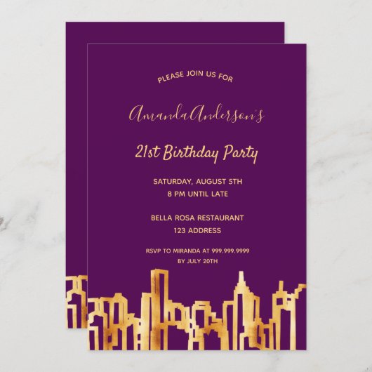 Paarse goudstad skyline kaart (Voorkant / Achterkant)