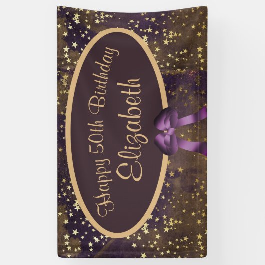 Paarse goudstardust 50e verjaardag spandoek (Verticaal)