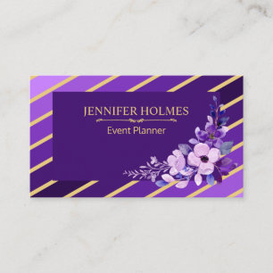 Paarse goudstrepen Bloemenevenementenplanner Visitekaartje