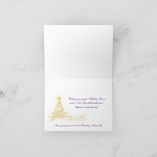 Paarse, goudverlichte Tree Corporate Holiday Kaart (Binnen)