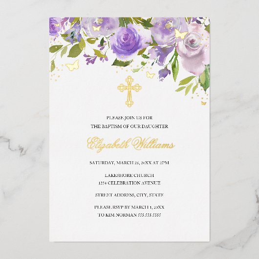 Paarse goudvlinder - boomgaard folie uitnodiging (Voorkant)