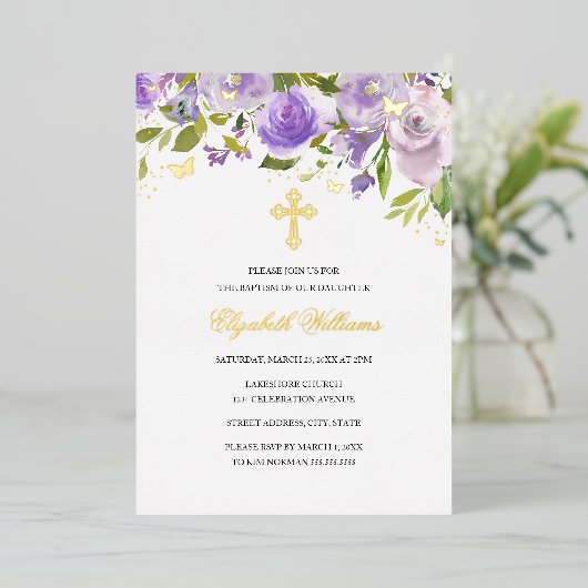 Paarse goudvlinder - boomgaard folie uitnodiging (Staand Voorkant)