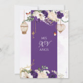 Paarse goudvlinder Floral Elegant Quinceañera Kaart (Achterkant)