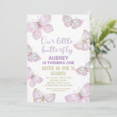 Paarse goudvlinder Glitter 1e verjaardag Kaart (Staand voorkant)