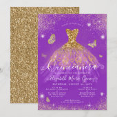 Paarse goudvlinder Quinceanera Kaart (Voorkant / Achterkant)