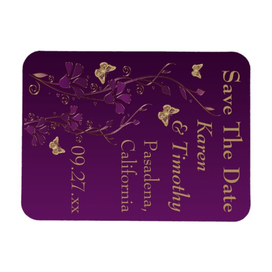 Paarse, goudvlinderbloemigen besparen de datum mag magneet (Horizontaal)