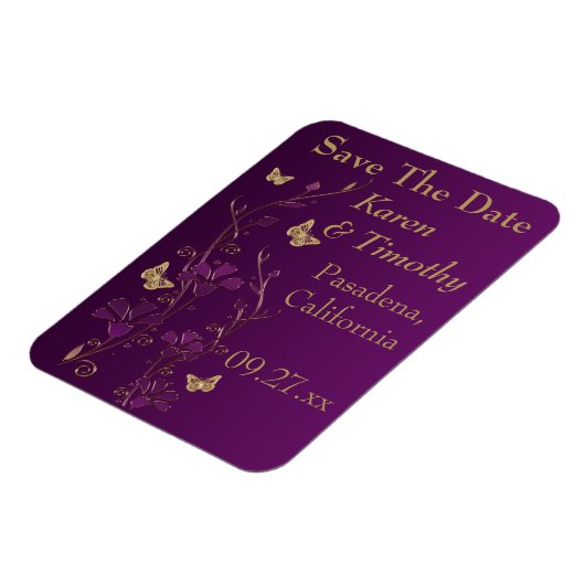 Paarse, goudvlinderbloemigen besparen de datum mag magneet (Linkerzijde)