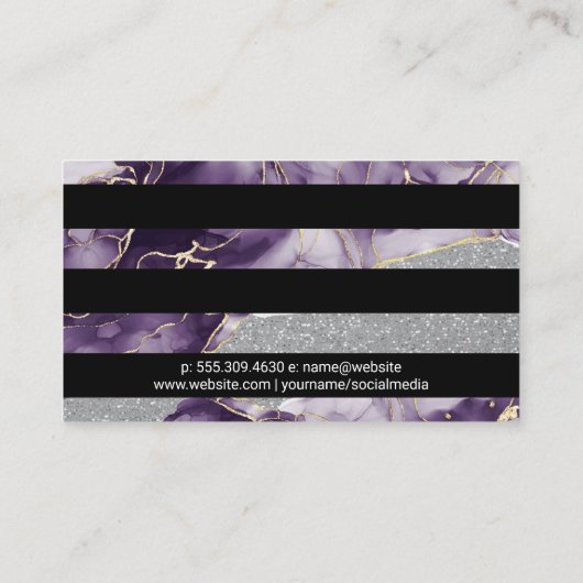 Paarse goudvlokken | Glitter sequin | Gestreepte Visitekaartje (Achterkant)
