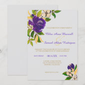 Paarse goudWaterverf Bouquet Wedding Kaart (Voorkant / Achterkant)