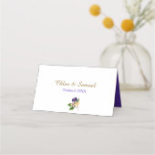 Paarse goudWaterverf Bouquet Wedding Plaatskaartje (Achterkant)