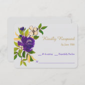 Paarse goudWaterverf Bouquet Wedding RSVP (Voorkant / Achterkant)