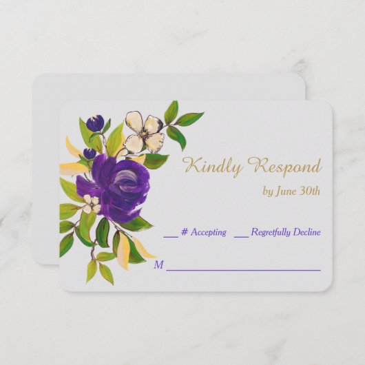 Paarse goudWaterverf Bouquet Wedding RSVP (Voorkant / Achterkant)