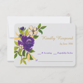 Paarse goudWaterverf Bouquet Wedding RSVP