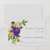 Paarse goudWaterverf Bouquet Wedding RSVP Kaartje (Voorkant / Achterkant)