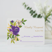 Paarse goudWaterverf Bouquet Wedding RSVP Kaartje (Staand voorkant)