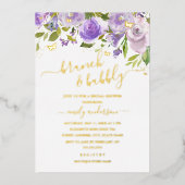 Paarse goudWaterverf Brunch en brabbel Folie Uitnodiging (Voorkant)