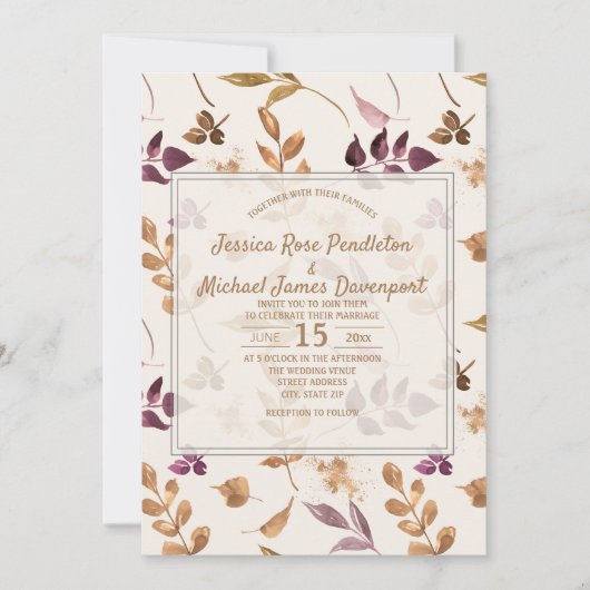 Paarse goudWaterverf laat Lila crèmeweddenschap ov Kaart (Voorkant)