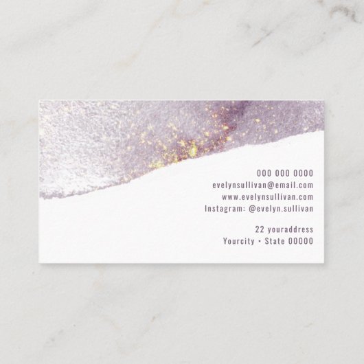 Paarse goudWaterverf Shimmer Visitekaartje (Achterkant)