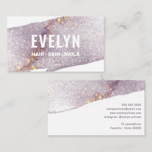 Paarse goudWaterverf Shimmer Visitekaartje (Voorkant / Achterkant)