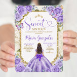 Paarse goudzoete 16e verjaardag prinsessenfeest kaart<br><div class="desc">Quinceañera Paarse Lavendel Gouden Kroonuitnodiging Mis Quince 15 Anos,  16e Verjaardag, </div>