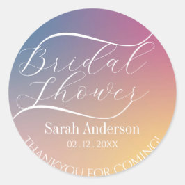 Paarse Gradiënt Chic Moderne Script Bruiloft Feest Ronde Sticker