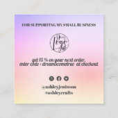 Paarse gradiënt cool retro script orde dank u vierkante visitekaartje (Achterkant)