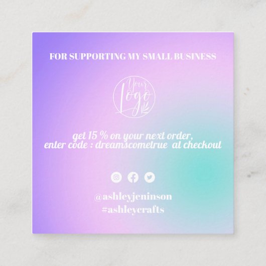 Paarse gradiënt cool retro script orde dank u vierkante visitekaartje (Achterkant)