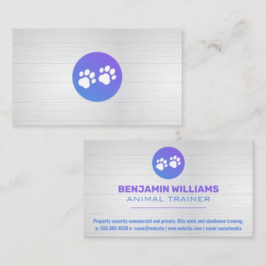Paarse gradiënt Dog Paw Logo | Houten planken Visitekaartje (Voorkant / Achterkant)