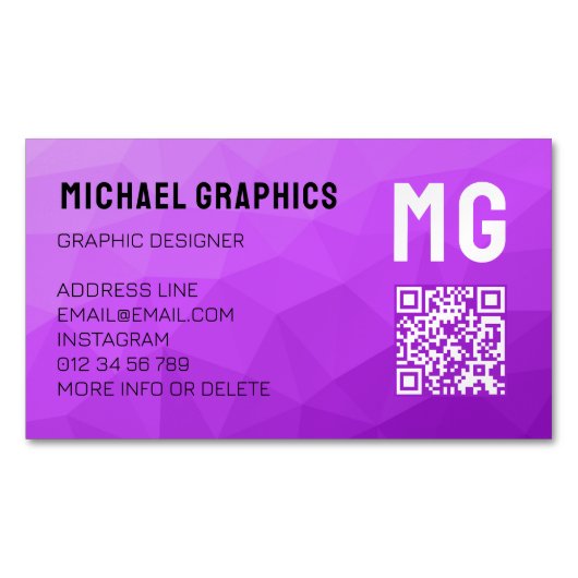 Paarse gradiënt geometrisch mesh patroon QR code Magnetisch Visitekaartje (Voorkant)