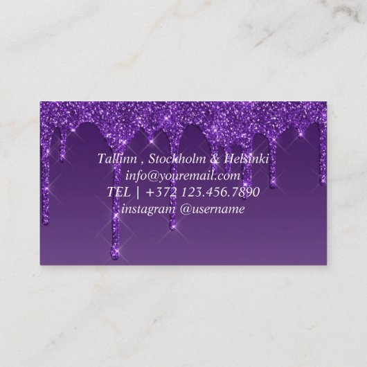Paarse Gradient Glitter Modern Visitekaartje (Achterkant)